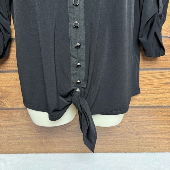 Dressbarn size small Black faux button Women's Top roll tab sleeves - Picture 8 of 10